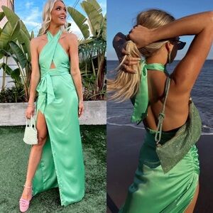 Show Me Your MuMu Maxi Adele Halter Maxi Dress Lime Green MSRP $198